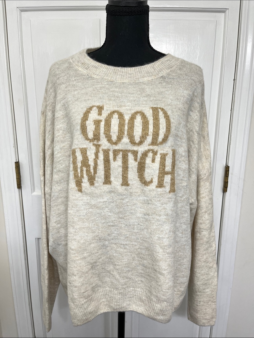 Vince Camuto Cream Sweater with Gold Text